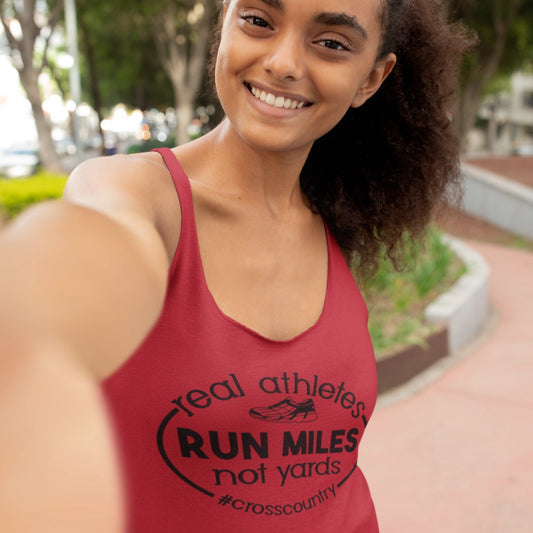Real Athletes Run Miles Not Yards Women's Racerback Tank