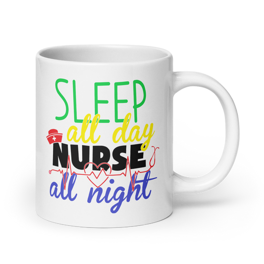 Nurse All Night White Glossy Mug