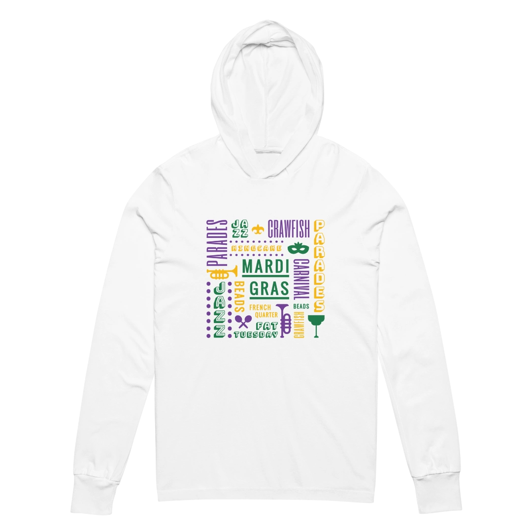 Mardi Gras Vibe Hooded Long Sleeve Tee