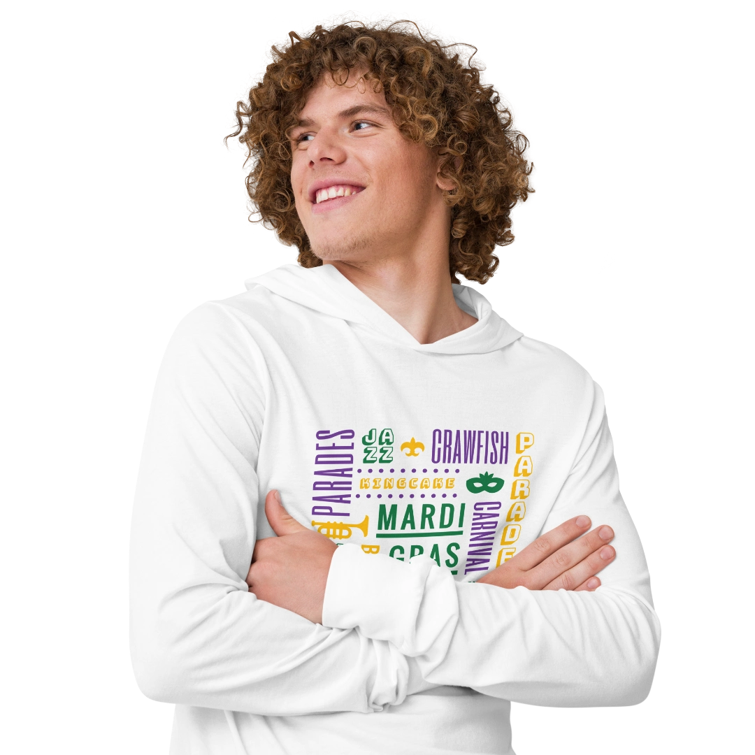 Mardi Gras Vibe Hooded Long Sleeve Tee