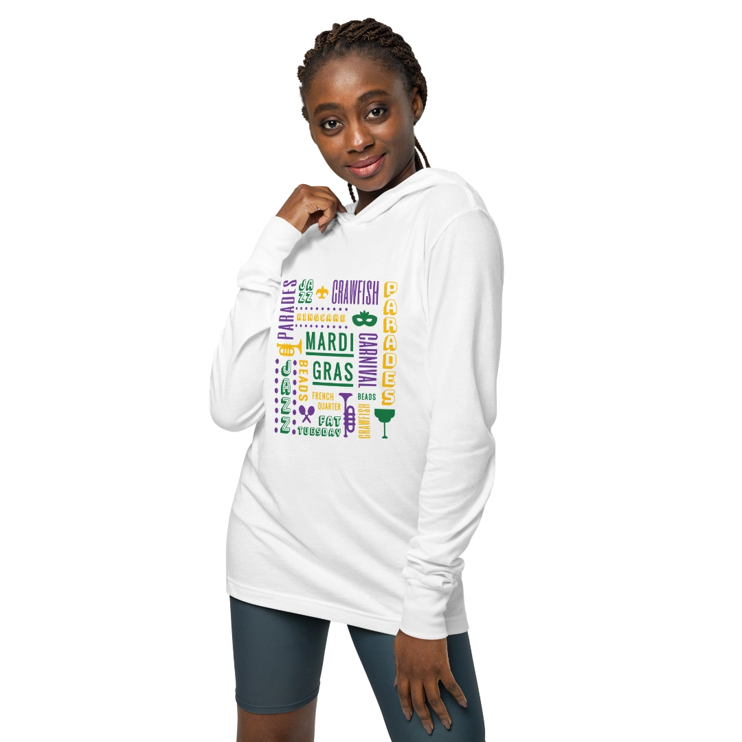 Mardi Gras Vibe Hooded Long Sleeve Tee