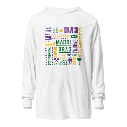 Mardi Gras Vibe Hooded Long Sleeve Tee