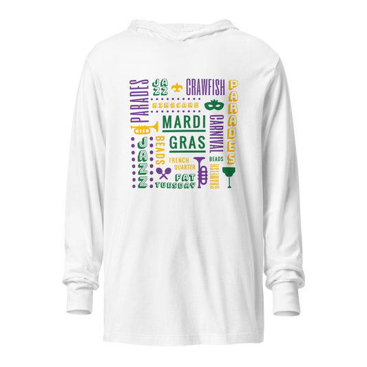 Mardi Gras Vibe Hooded Long Sleeve Tee