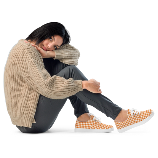 Orange Gingham Women’s Lace-up Canvas Shoes