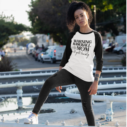 Warning Baseball Mom Will Yell Loudly 3/4 Sleeve Raglan Shirt