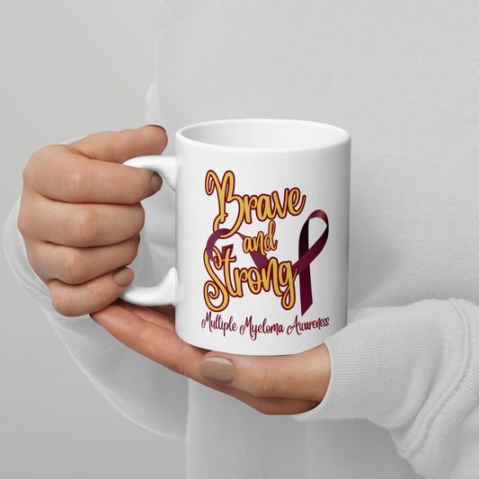 Brave and Strong White glossy mug